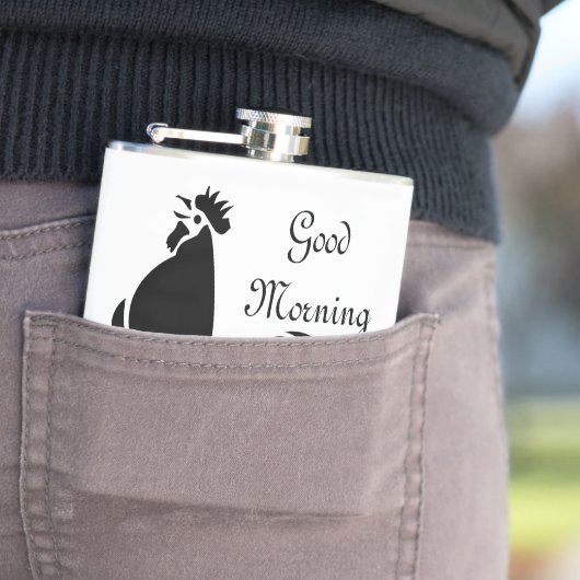 Black Rooster Crowing Silhouette Heupfles (Voorbeeld)