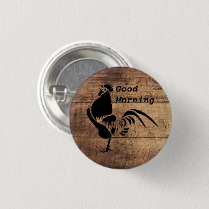Black Rooster Crowing Silhouette Ronde Button 3,2 Cm