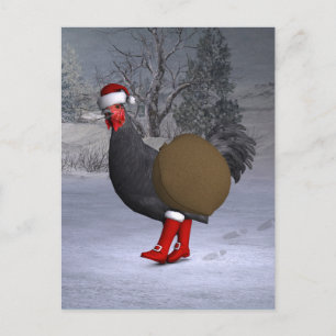 Black Rooster Santa Claus Feestdagenkaart