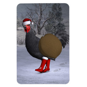 Black Rooster Santa Claus Magneet
