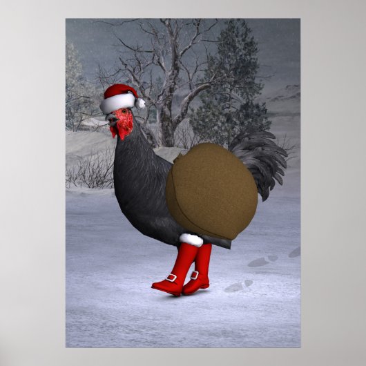 Black Rooster Santa Claus Poster (Voorkant)