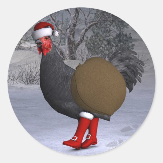 Black Rooster Santa Claus Ronde Sticker (Voorkant)