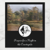 Black Rooster Silhouette Monogram Foto Wijn Etiket (Enkel label)