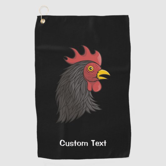 Black Rooster's Head Golf Towel Golfhanddoek (Voorkant)