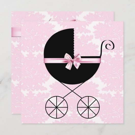 Black Rose Damask Bébé Douche Invitations (Devant / Derrière)