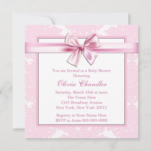Black Rose Damask Bébé Douche Invitations (Dos)