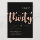 Black & Rose Gold 30e anniversaire Invitation (Devant)