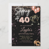 Black Rose Gold 40th Birthday Girl Invitation (Devant)