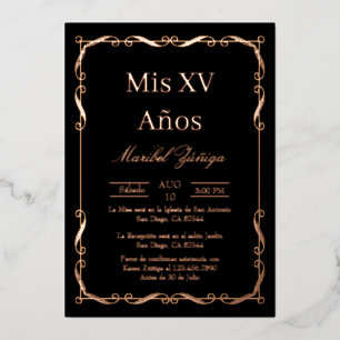 Black Rose Gold frame Quinceanera invitation