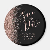 Black Rose Goud Glitter Script Bewaar de Datum Magneet (Voorkant)