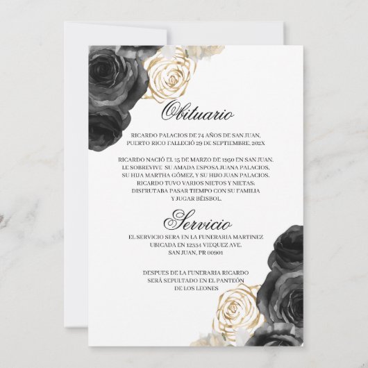 black rose obituary spanish invitation (Dos)