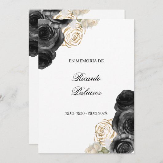 black rose obituary spanish invitation  (Devant / Derrière)