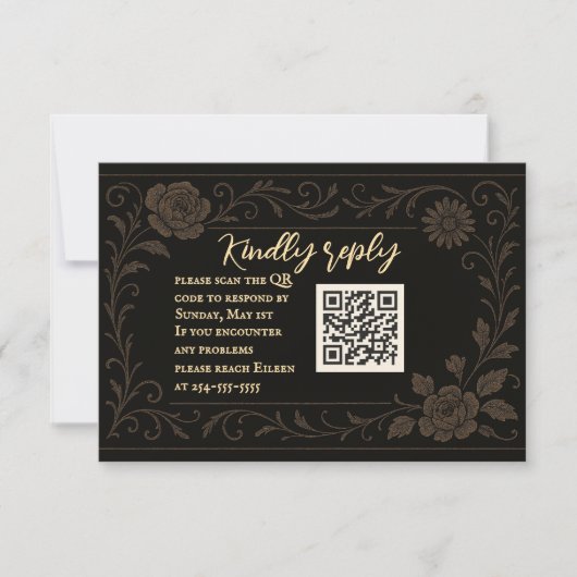 Black Rose QR Code Wedding RSVP Card (Voorkant)