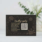 Black Rose QR Code Wedding RSVP Card (Staand voorkant)