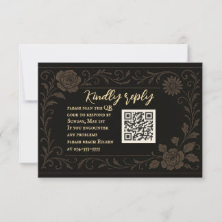 Black Rose QR Code Wedding RSVP Card
