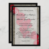 Black / Rose Rouge Petals Plage Mariage Invitation (Devant / Derrière)