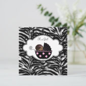 Black Rose Zebra Baby Girl Douche Invitations (Debout devant)