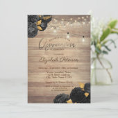 Black Roses,String Lights,Wood Texture Quinceañera Kaart (Staand voorkant)