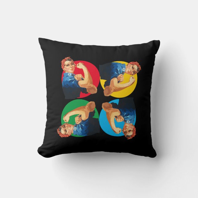 Black ROSIE RIVETER Print Kussen (Voorkant)
