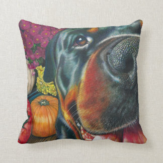 Black Rottweiler Dog Autumn Harvest Pumpkin Art Kussen