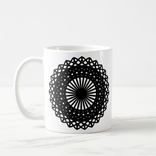 Black Round Lace Style Pattern. Koffiemok (Links)