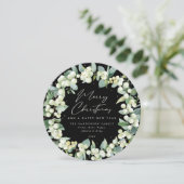 Black Round Snowberry+Eucalyptus Kerstmis Wreate Feestdagenkaart (Staand voorkant)