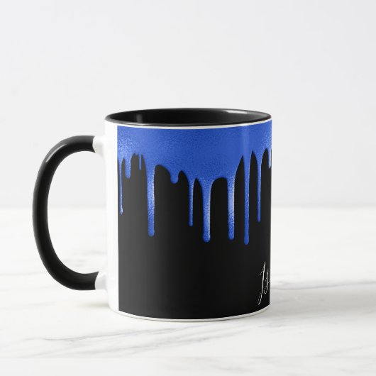 Black royal blue glitter drift name script mok (Links)