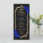 Black Royal Blue Gold Quinceanera Menu (Staand voorkant)