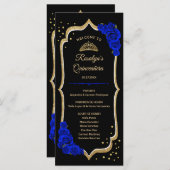 Black Royal Blue Gold Quinceanera Programma (Voorkant / Achterkant)