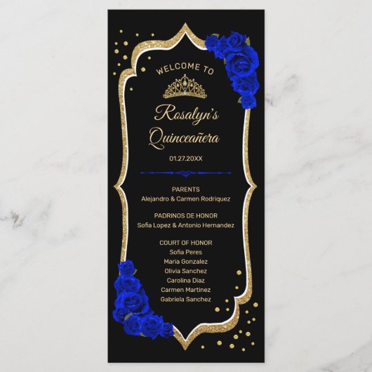 Black Royal Blue Gold Quinceanera Programma (Voorkant)