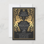 Black Royal Lion Médiéval Faire-part de mariage d' (Devant)