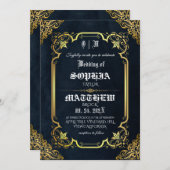 Black Royal Medieval Gold Wedding Kaart (Voorkant / Achterkant)