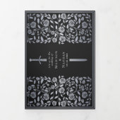 Black Royal Medieval Silver Sword Wedding Drieluik Uitnodiging (Cover)