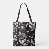 Black Roze Cherry Blossom Elegant Floral Pattern Draagtas (Achterkant)
