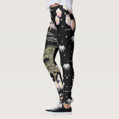 Black Roze Cherry Blossom Elegant Floral Pattern Leggings (Links)