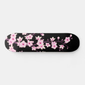 Black roze Cherry Blossom Floral Cute Skateboard (Horizontaal)