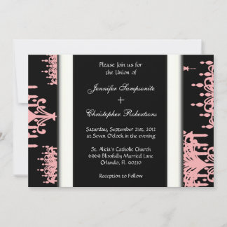 Black & Roze Damask Chandelier Pattern Black & Whi Kaart