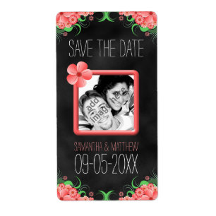 Black roze hibiscus Save the Date Wine Label Large