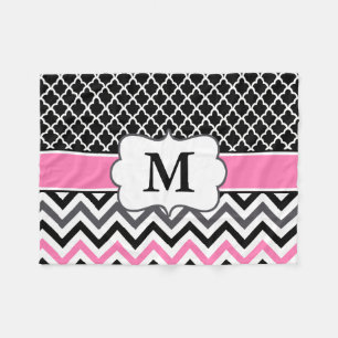 Black roze Quatrefoil Chevron Monogram Fleece Deken