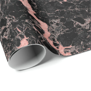 Black Roze Rose Veins Abstracte marmer Stone Glam Cadeaupapier