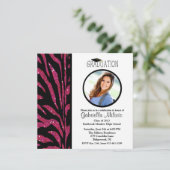 Black & Roze Zebra Foto Afstuderen Uitnodiging (Staand voorkant)