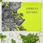 Black Rozen Electric Lime Green Uw bericht Theedoek (Gevouwen)