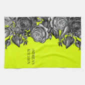 Black Rozen Electric Lime Green Uw bericht Theedoek (Horizontaal)