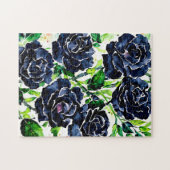 Black Rozen Flowers Gothic Art Waterverf schildere Legpuzzel (Horizontaal)