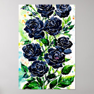 Black Rozen Flowers Gothic Art Waterverf schildere Poster