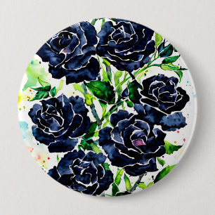 Black Rozen Flowers Gothic Art Waterverf schildere Ronde Button 4,0 Cm