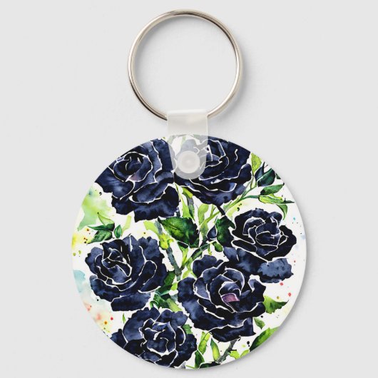 Black Rozen Flowers Gothic Art Waterverf schildere Sleutelhanger (Voorkant)