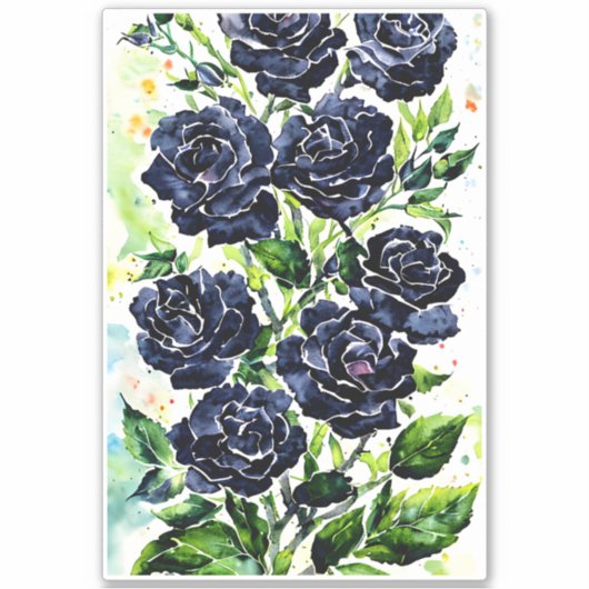 Black Rozen Flowers Gothic Art Waterverf schildere Sticker (Voorkant)