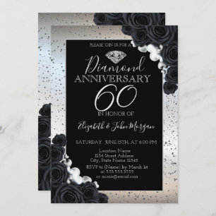Black Rozen Silver Confetti Wedding Jubileum Kaart