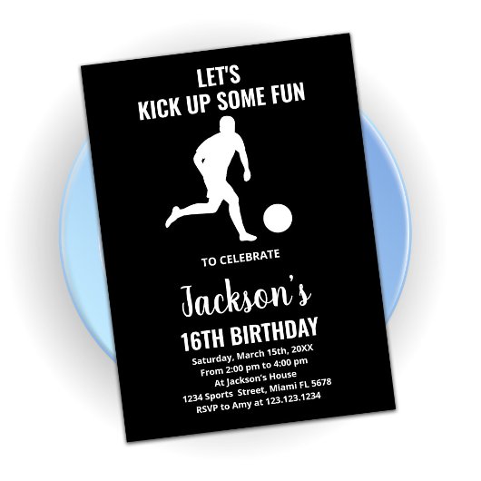 Black Running Soccer Birthday Invitations Kaart
